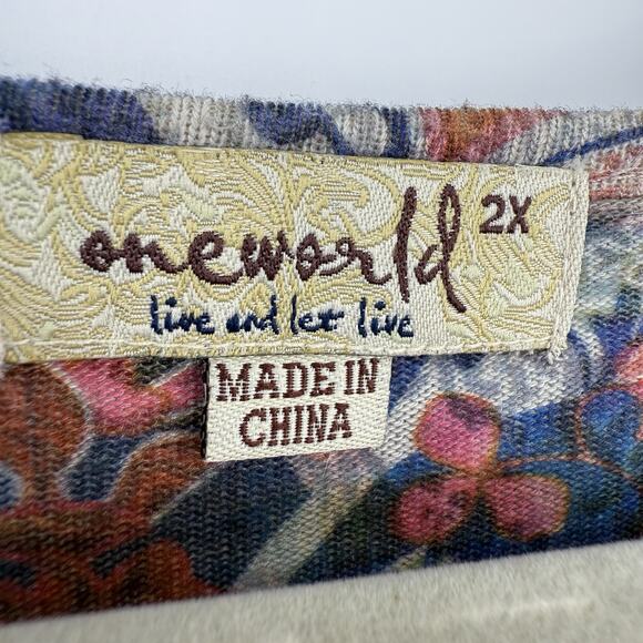 One World tunic Top Plus size 2X Sequin V Neck Long Sleeve boho Pattern - Picture 9 of 9